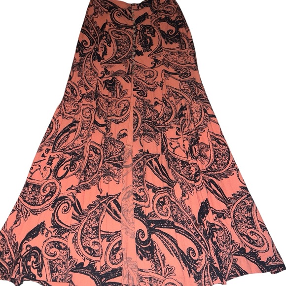 EUC Smooth Sailing Button-Front Maxi Skirt Coral Pink Paisley Combo Size 0 Boho - Picture 2 of 10